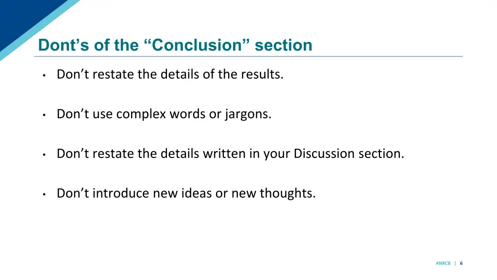 dont s of the conclusion section