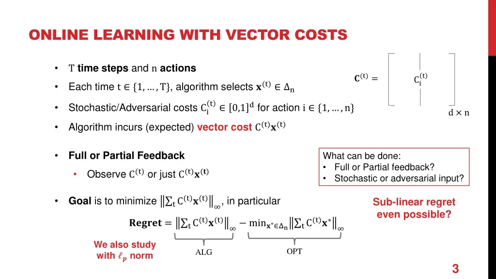 online learning with vector costs