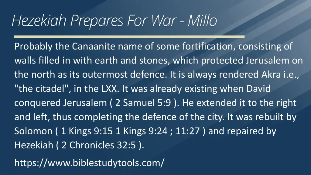 hezekiah prepares for war millo