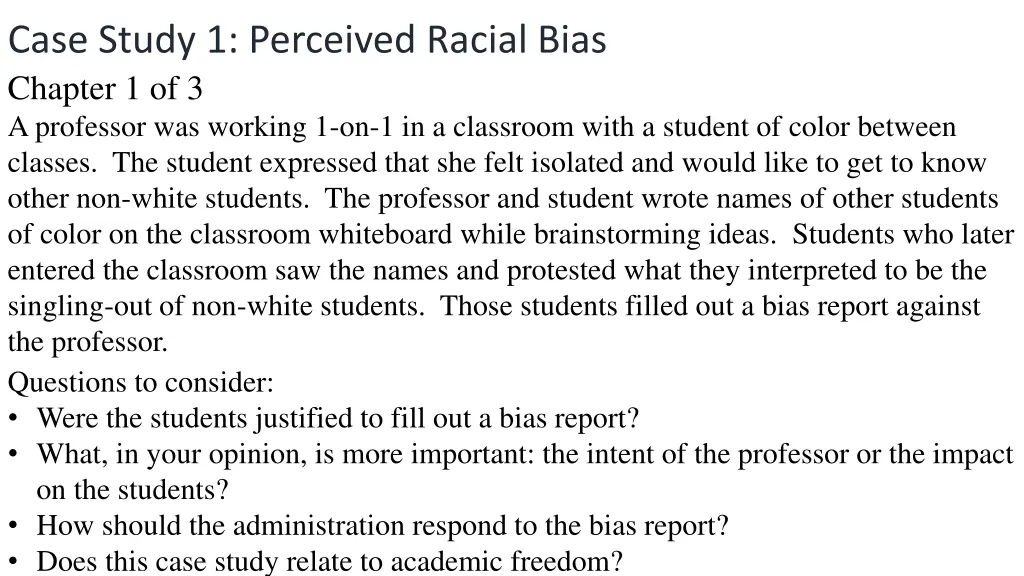 case study 1 perceived racial bias chapter