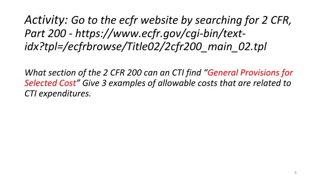 activity go to the ecfr website by searching