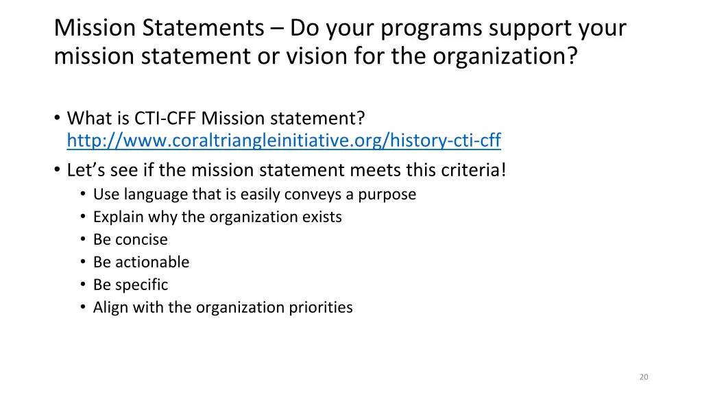 mission statements do your programs support your