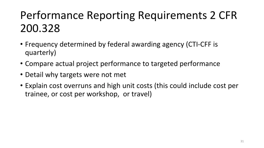 performance reporting requirements 2 cfr 200 328