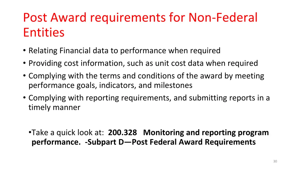 post award requirements for non federal entities