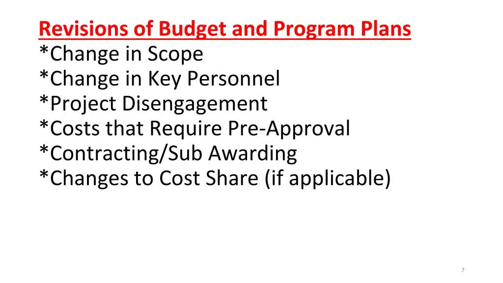 revisions of budget and program plans change