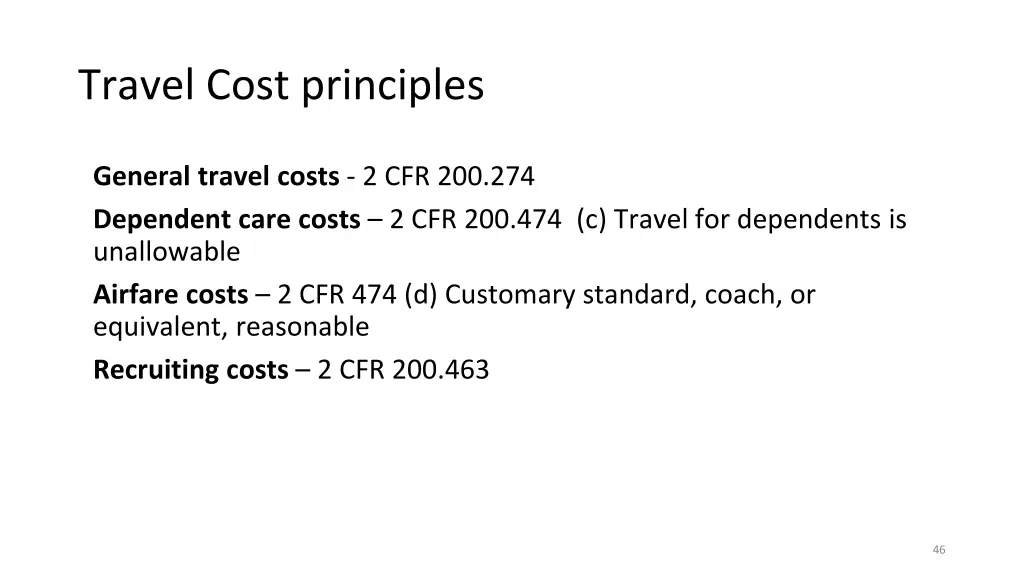 travel cost principles