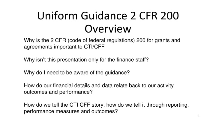 uniform guidance 2 cfr 200 overview