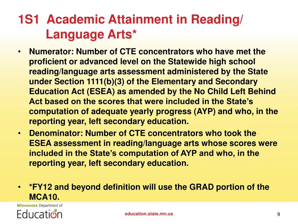 1s1 academic attainment in reading language arts