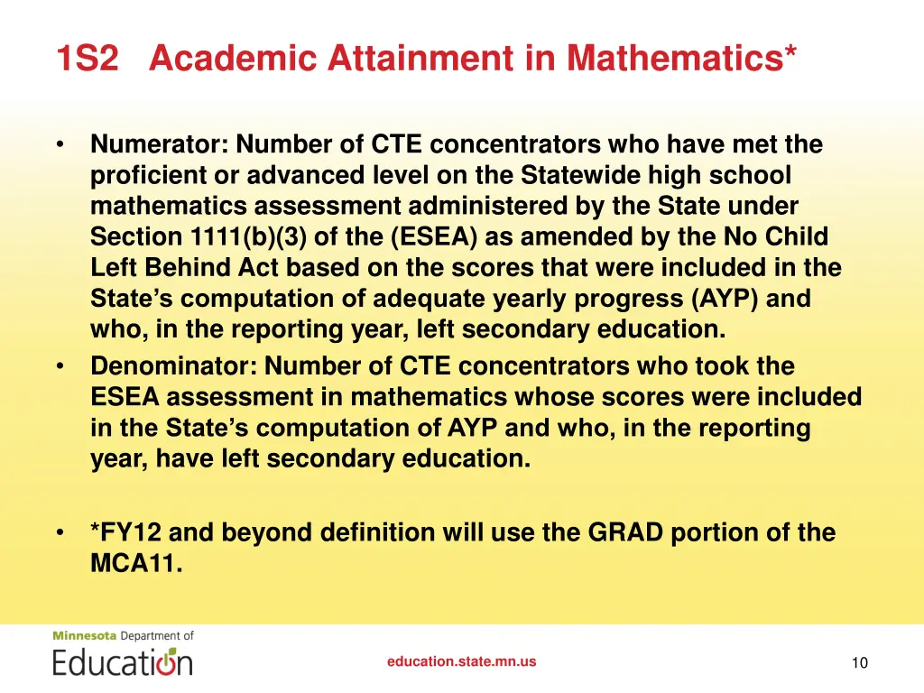 1s2 academic attainment in mathematics