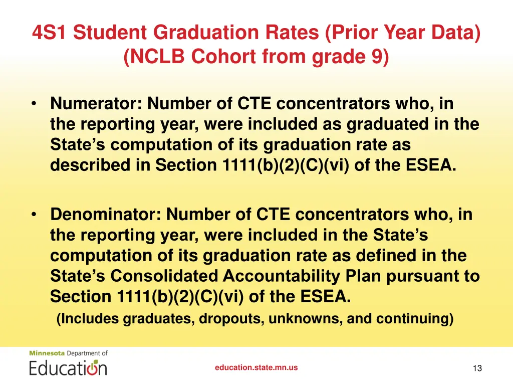 4s1 student graduation rates prior year data nclb