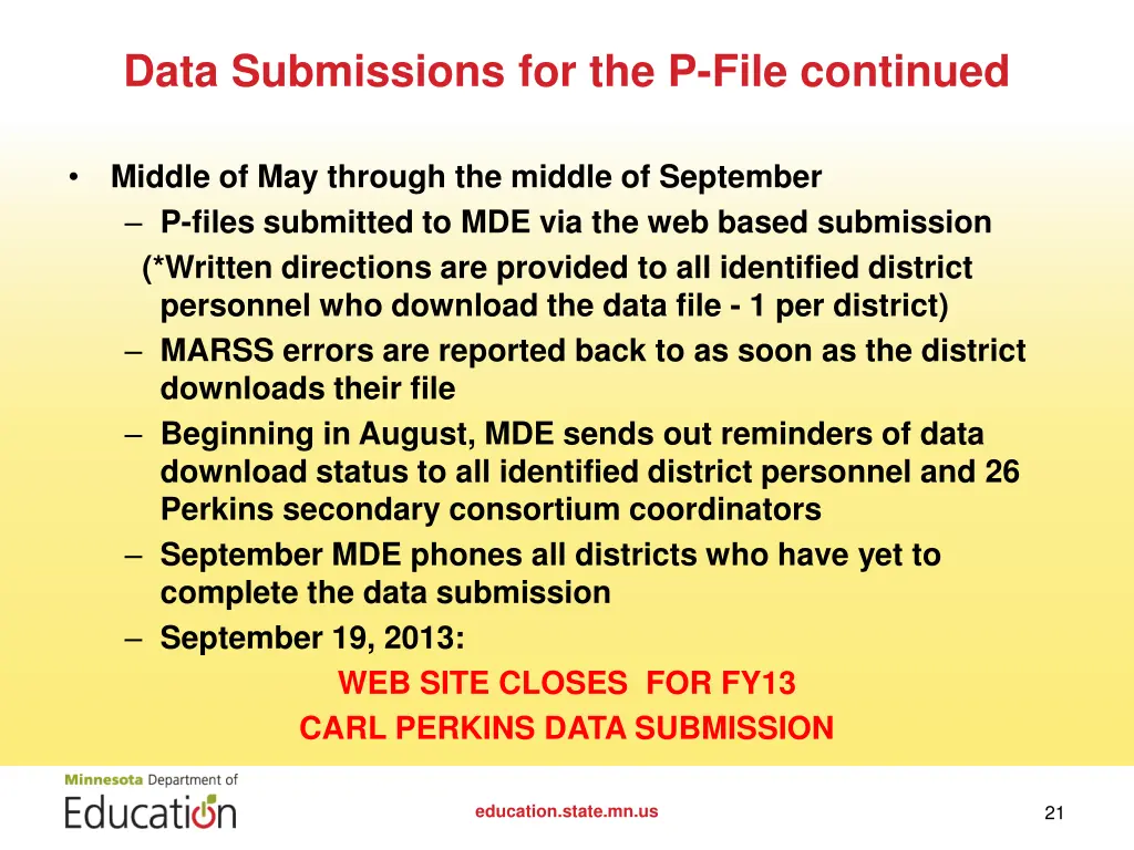 data submissions for the p file continued