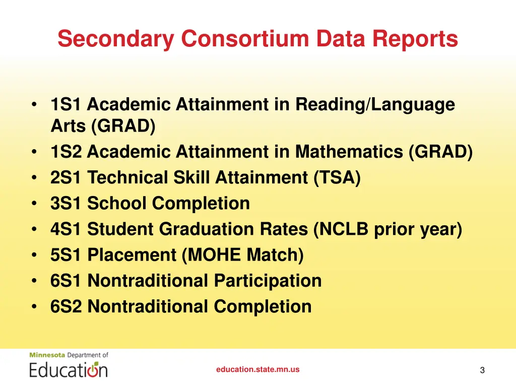 secondary consortium data reports