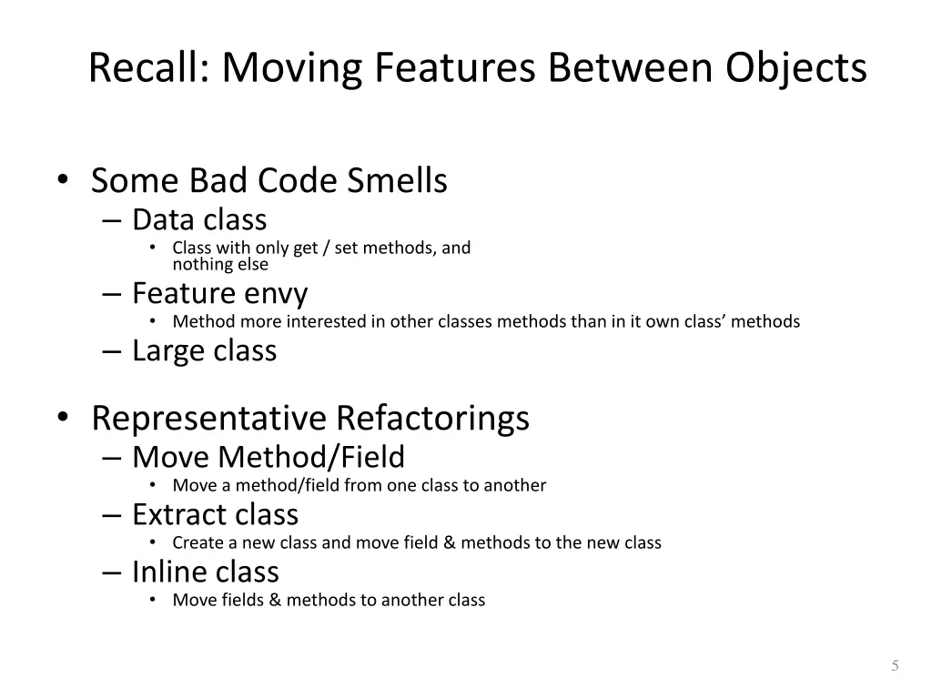 recall moving features between objects