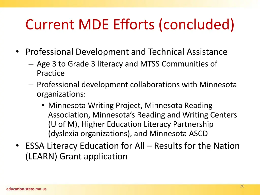 current mde efforts concluded