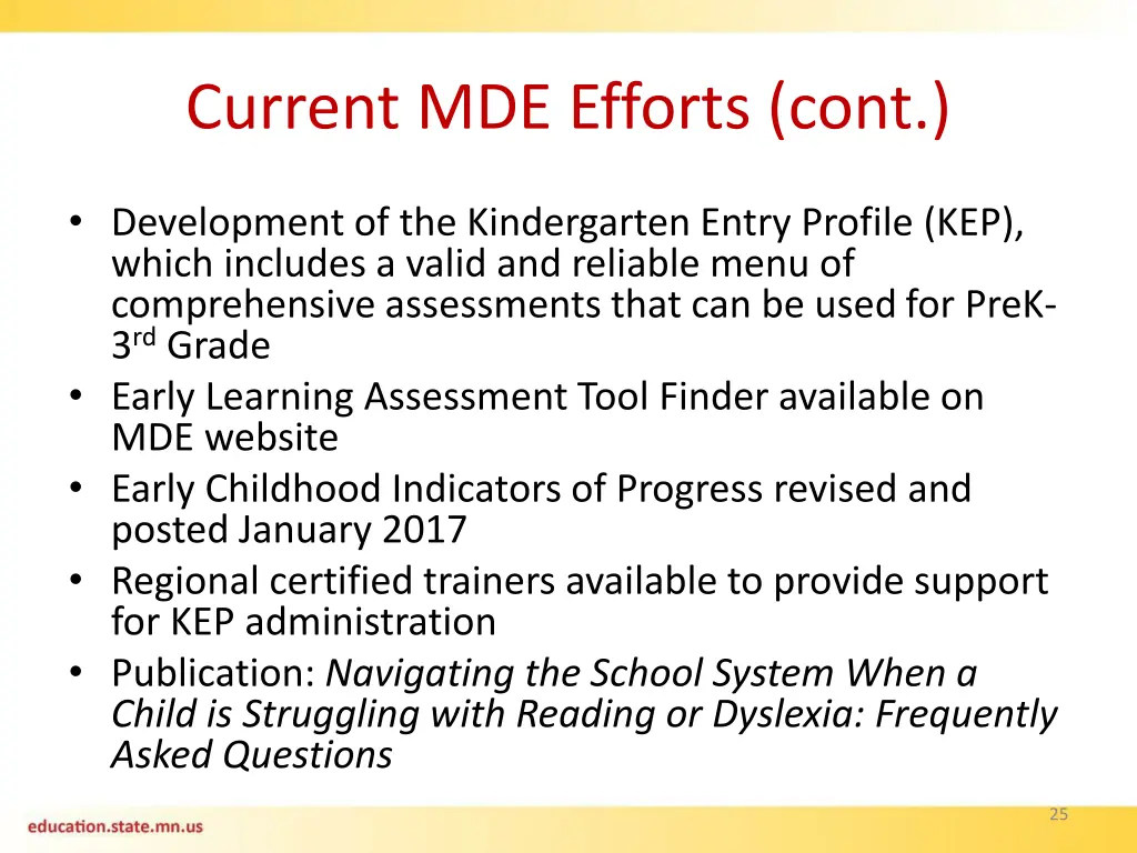 current mde efforts cont