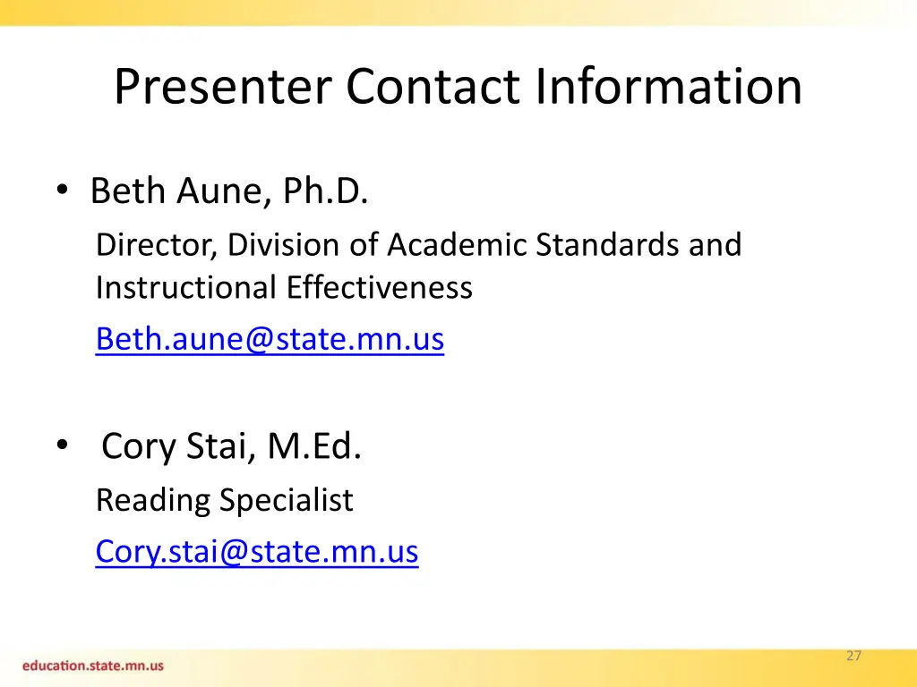 presenter contact information