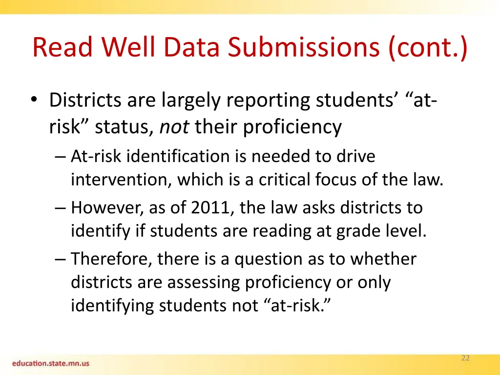 read well data submissions cont