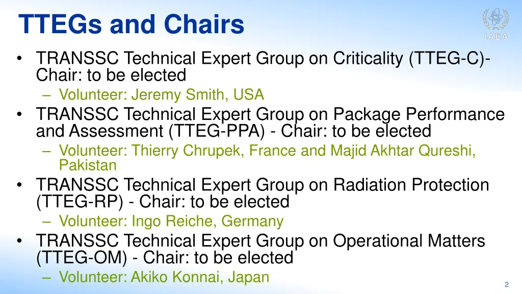 ttegs and chairs transsc technical expert group