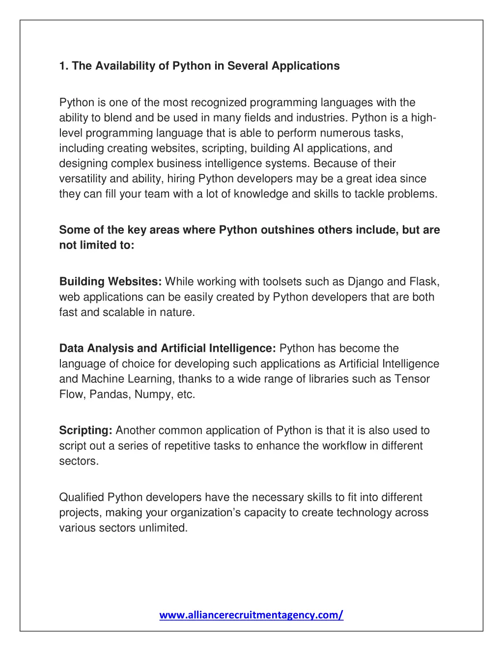 1 the availability of python in several