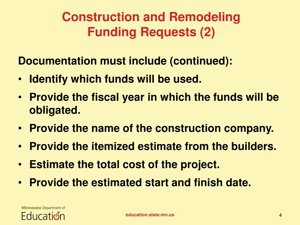 construction and remodeling funding requests 2