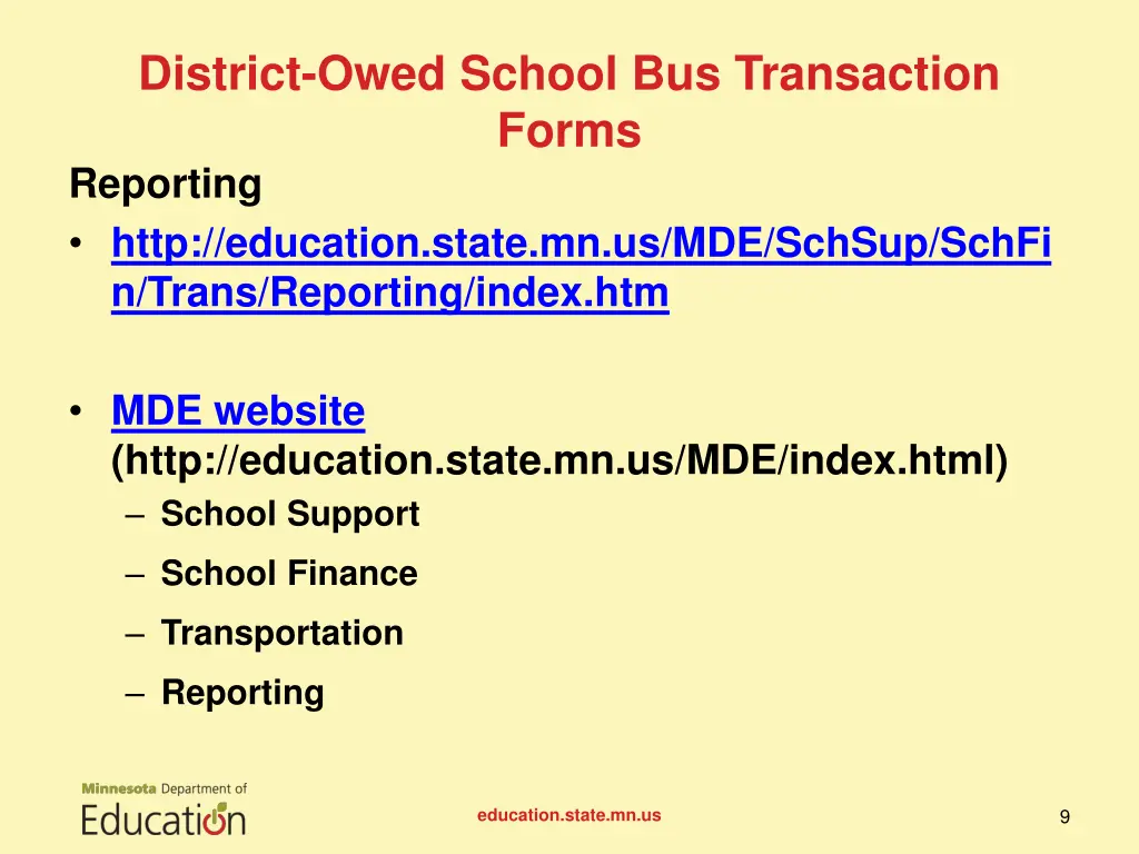 district owed school bus transaction forms