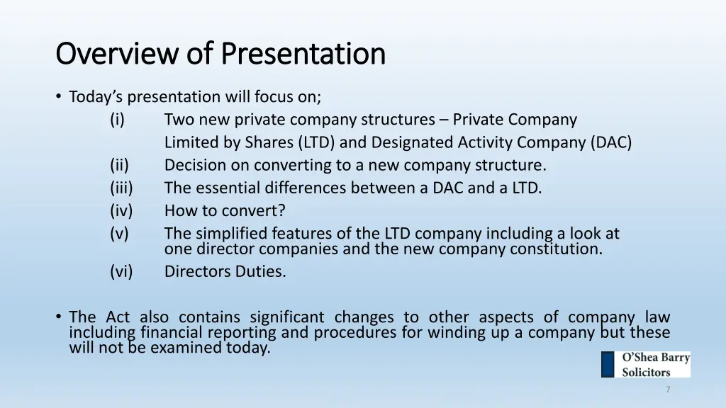 overview of presentation overview of presentation