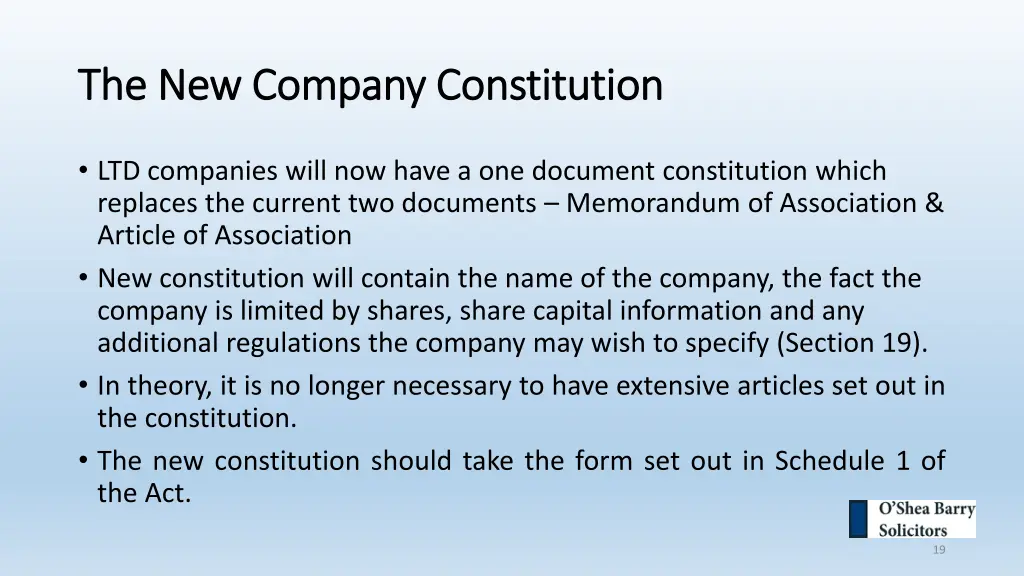 the new company constitution the new company