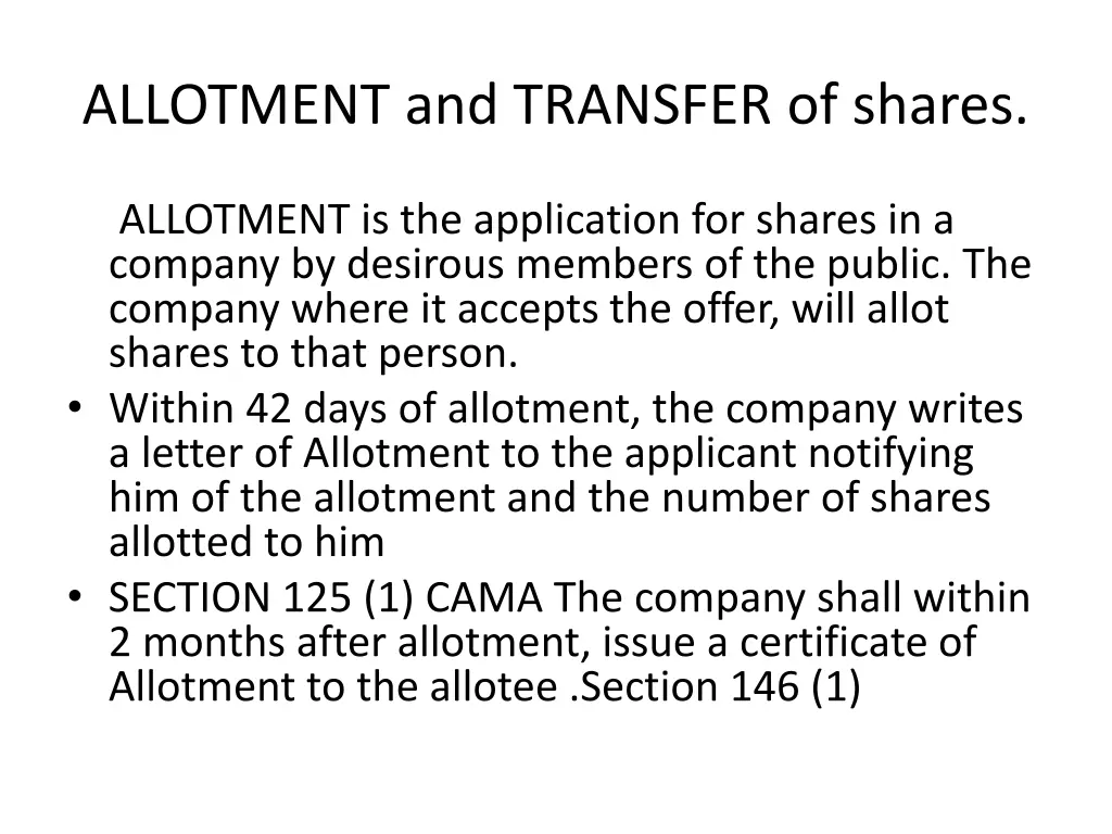 allotment and transfer of shares