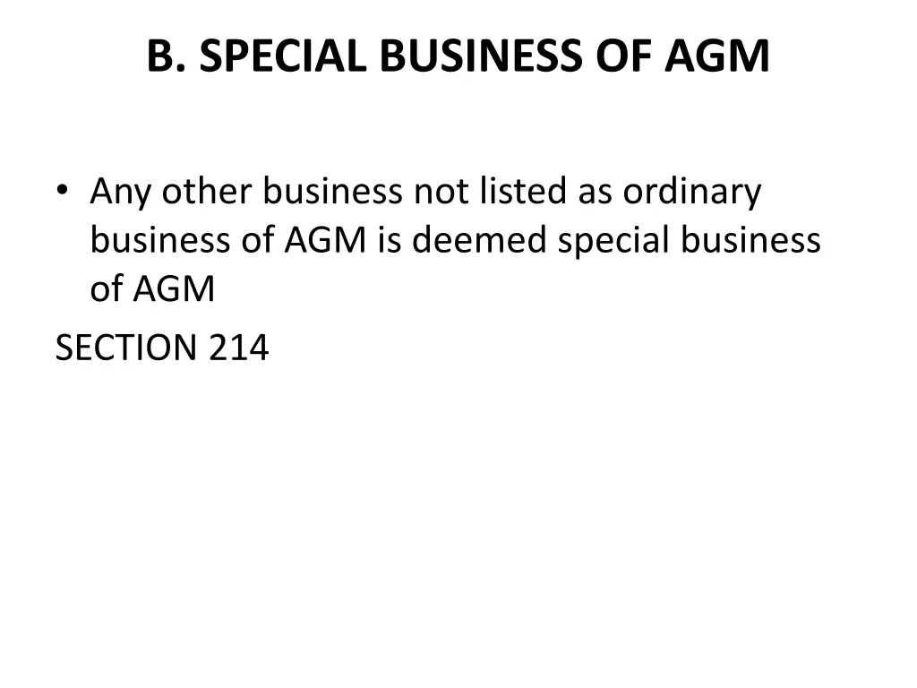 b special business of agm