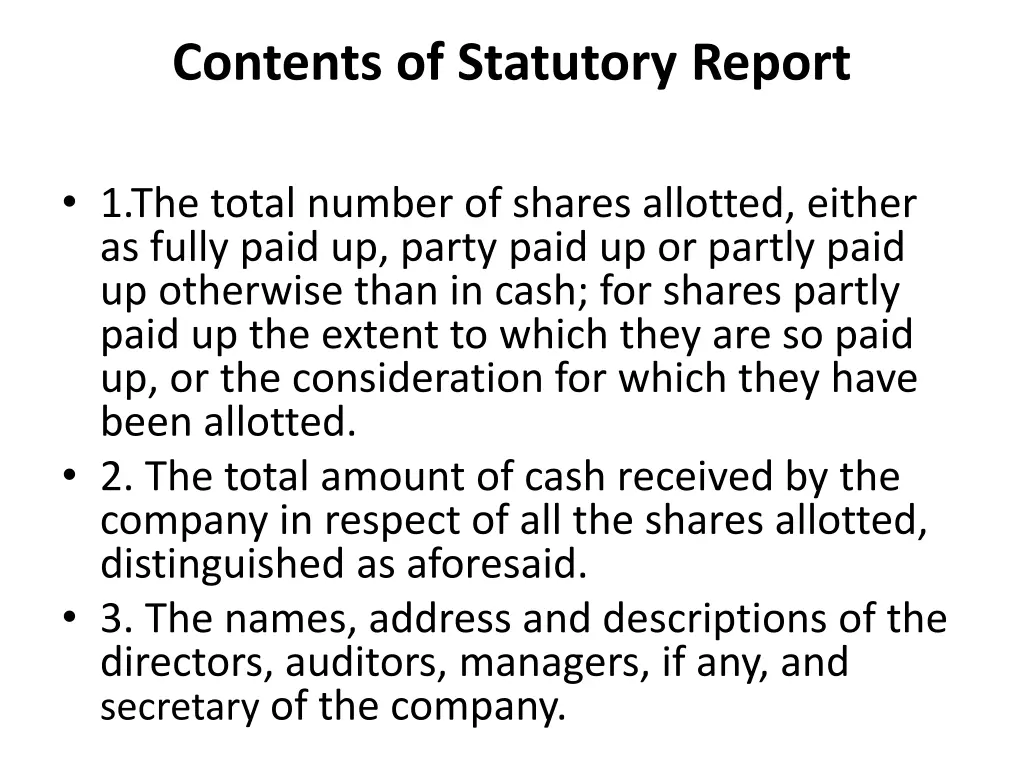 contents of statutory report