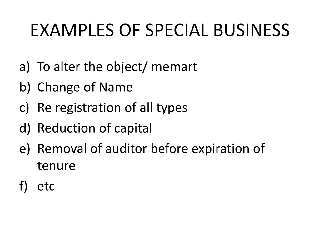 examples of special business