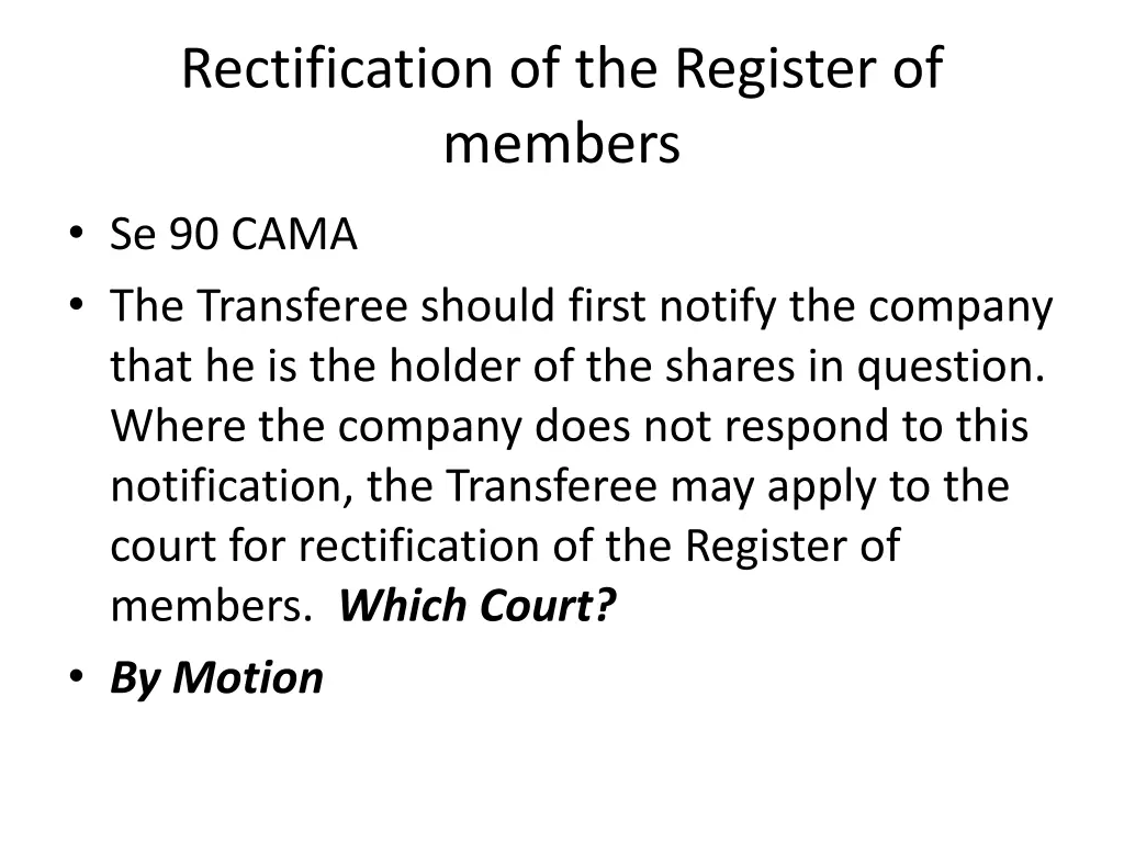 rectification of the register of members