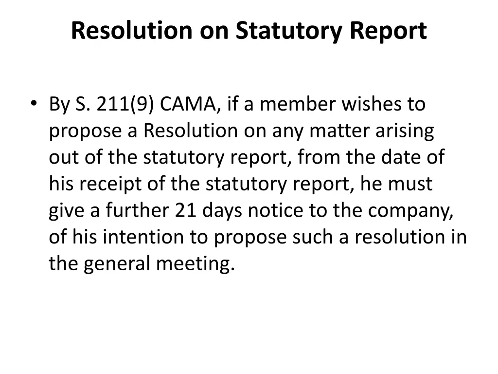 resolution on statutory report