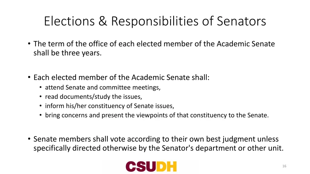 elections responsibilities of senators