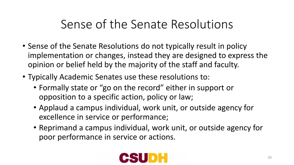 sense of the senate resolutions