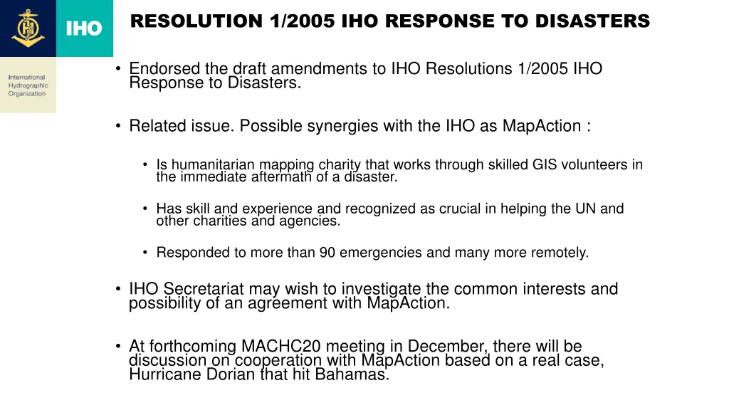 resolution 1 2005 iho response to disasters