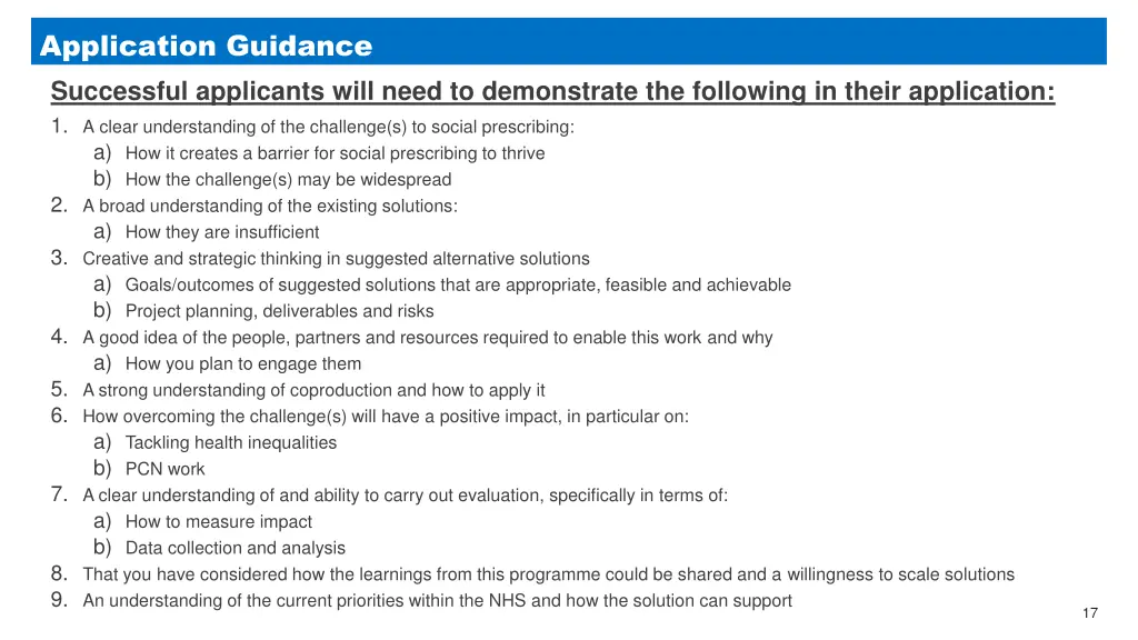 application guidance successful applicants will