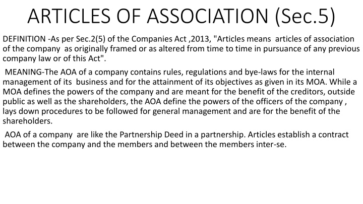 articles of association sec 5