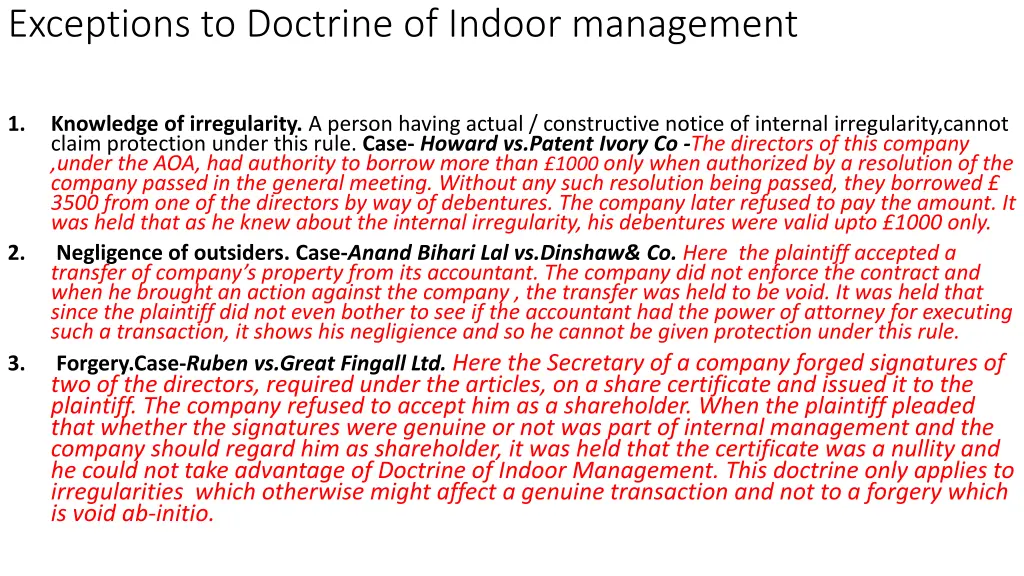 exceptions to doctrine of indoor management