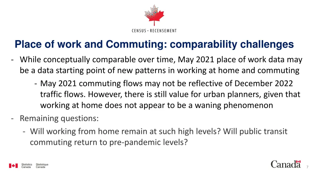 place of work and commuting comparability