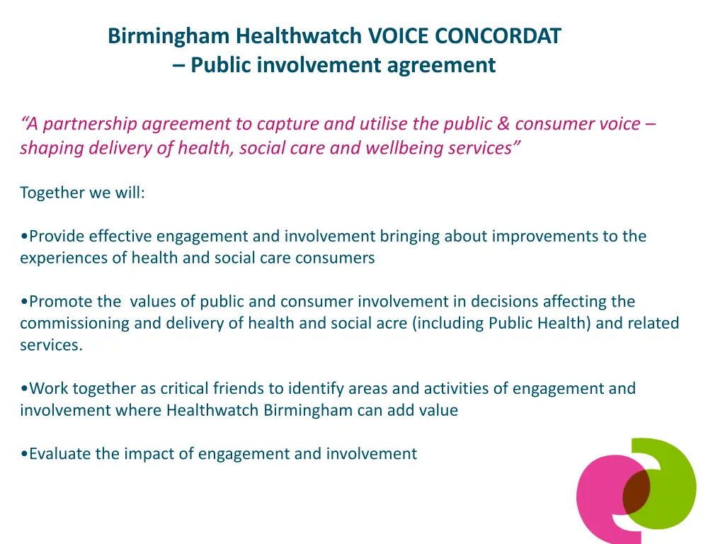 birmingham healthwatch voice concordat public