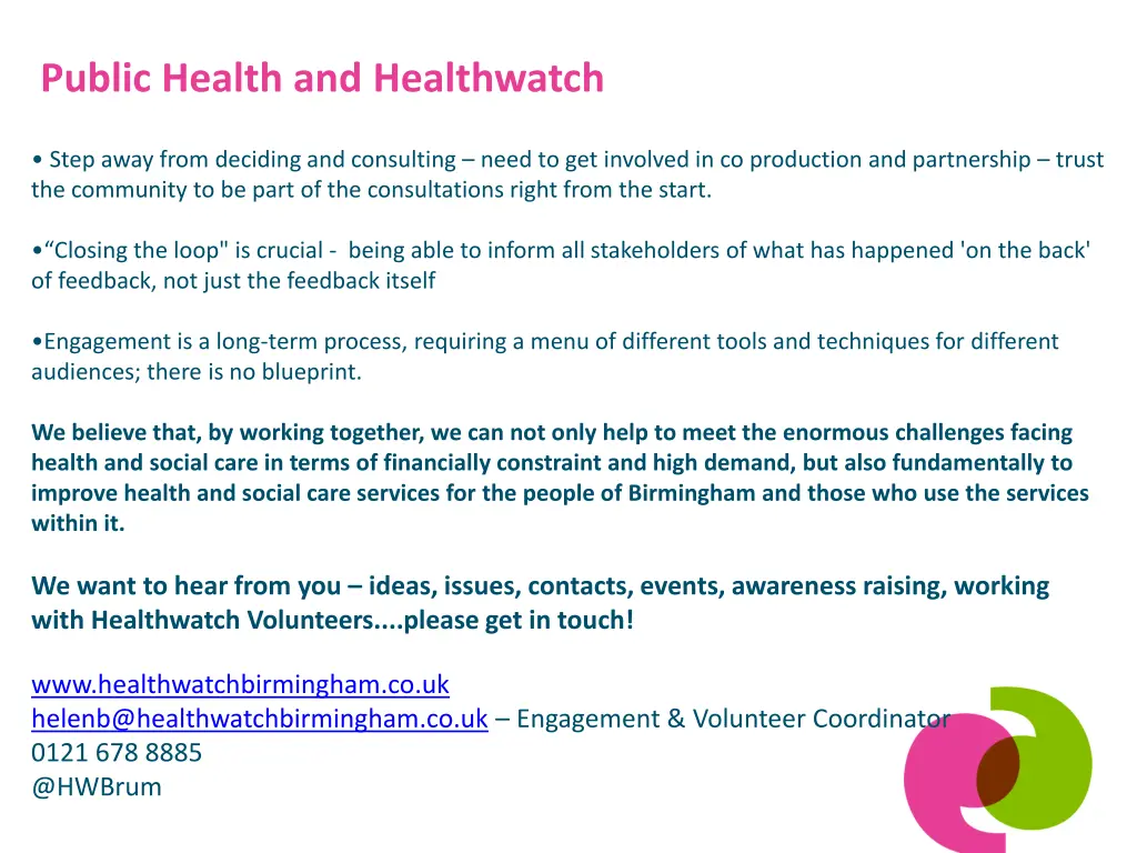 public health and healthwatch