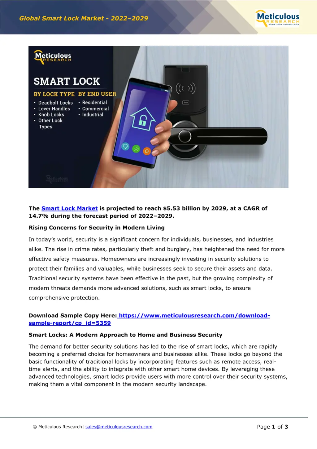 global smart lock market 2022 2029