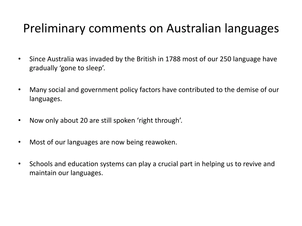 preliminary comments on australian languages