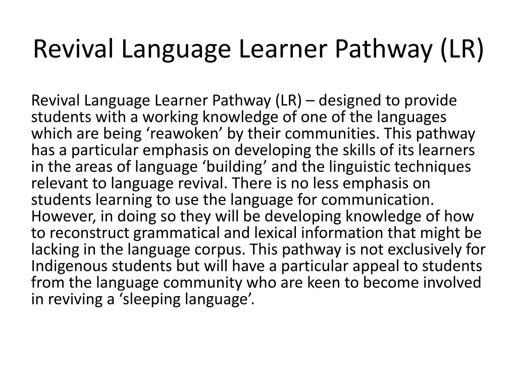 revival language learner pathway lr