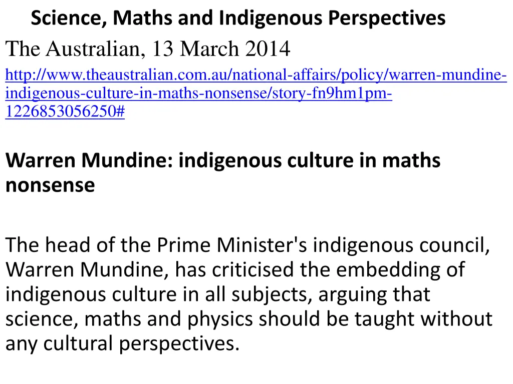 science maths and indigenous perspectives