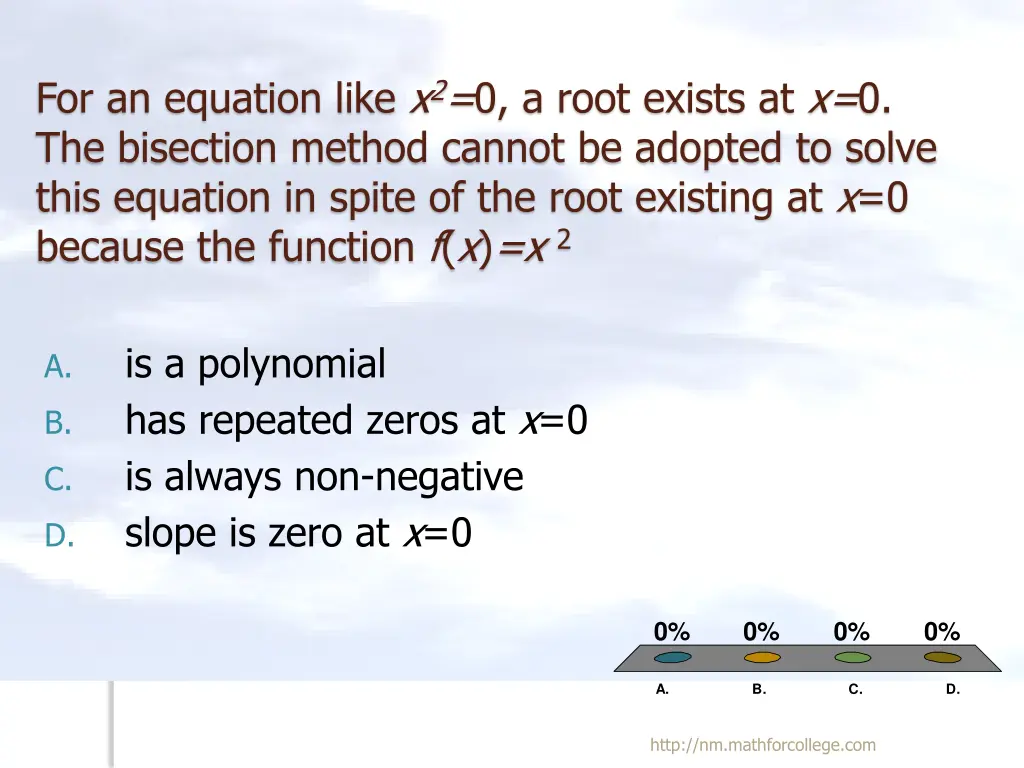 for an equation like x 2 0 a root exists