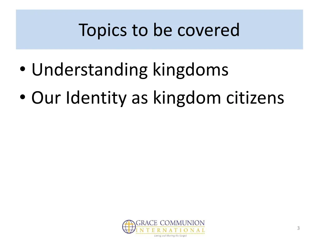 topics to be covered