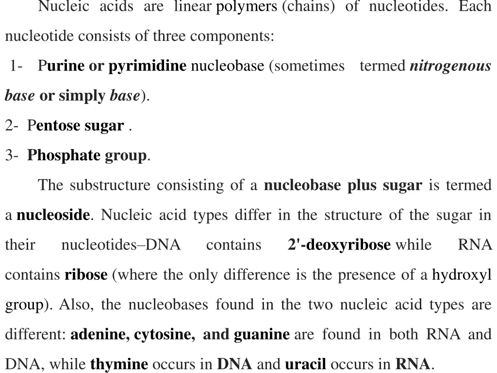 nucleic acids are linear polymers chains