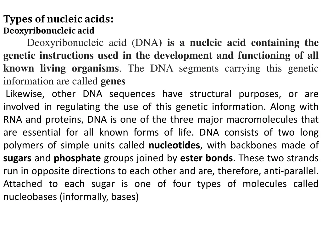 types of nucleic acids deoxyribonucleic acid